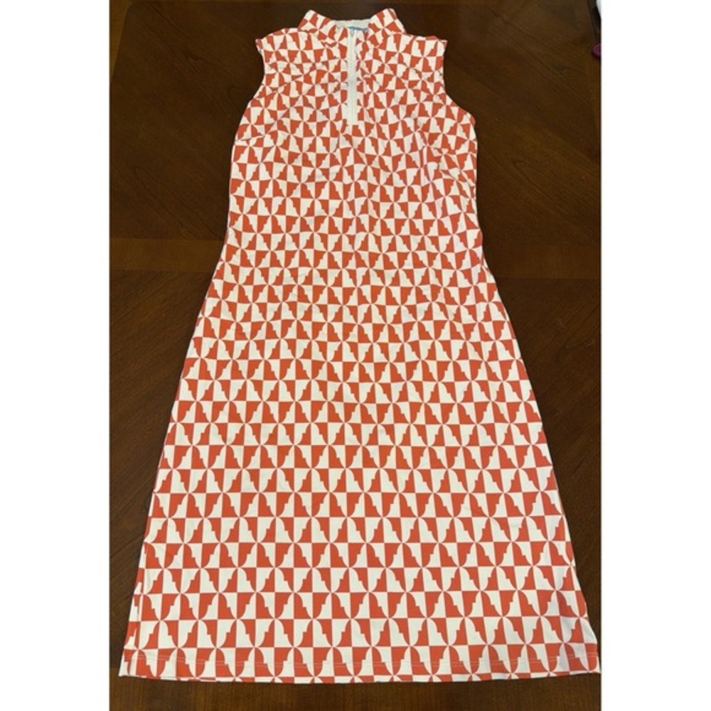 J. MCLAUGHLIN XS CORAL RED‎ / WHITE Catalina  SLEEVLESS DRESS ZIPPER NECKLINE